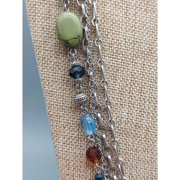 Premier Designs Silver Tone Multi Strand Chain Necklace Colorful Bead Stations - Picture 6 of 13